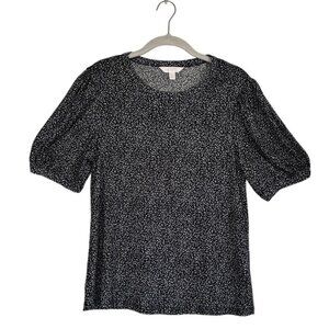 LC Lauren Conrad Mini Floral Puff Sleeve Pullover Top in Black/White - Size S